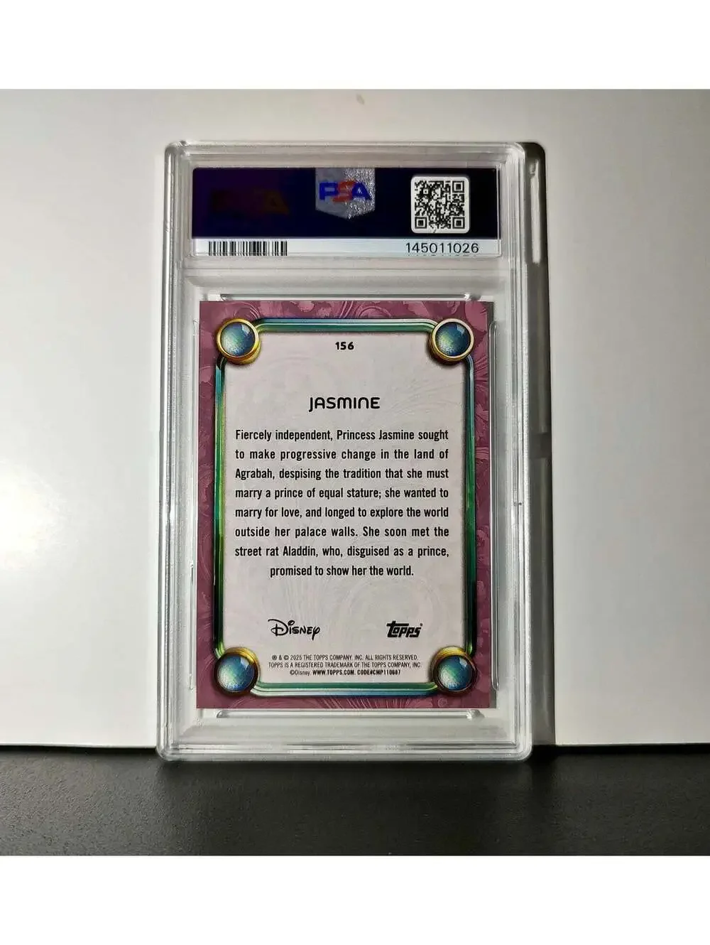 Jasmine 2025 Topps Disney Cartoon Princess #156 Card Aladdin PSA 9 Mint